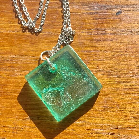 Translucent Teal Resin Square Pendant Natural Mica Mountain Pendant - Picture 1 of 4